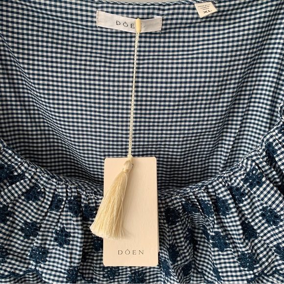 NWT Doen Franique Cotton Ruffle Eyelet Long Sleeve Dress Azure Paris Gingham - Picture 9 of 14